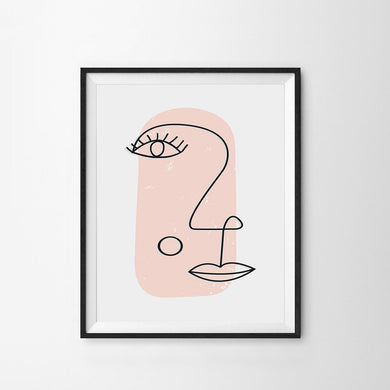Home Decor Line Art Face Pink Art Print - TheBlueMall